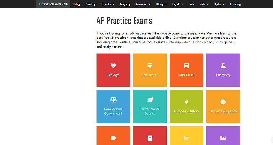 AP课程学习网站：AP practice exams